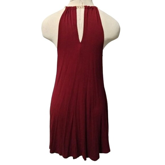 Rue21 Halter Mini Dress With Gold Chain Neck Detail Burgundy Size Medium - Picture 7 of 9
